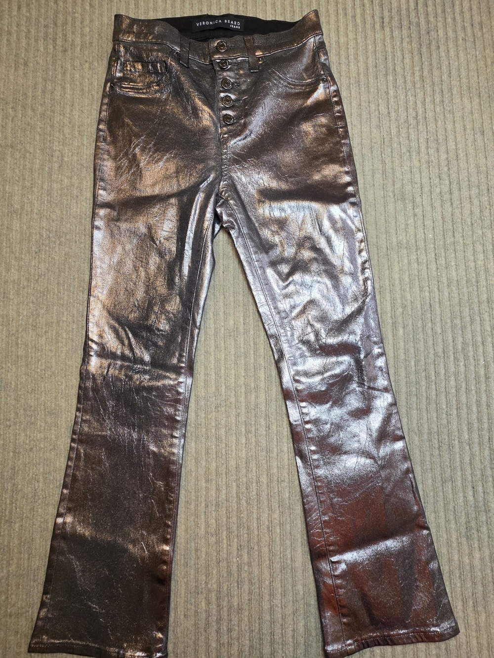 Veronica Beard Gunmetal Gray Metallic Jeans High Rise Button Fly Women's 26